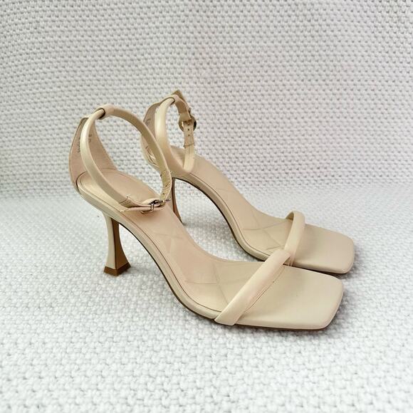 Zara Bone Ivory Squared Toe Single Strap Bloggers Favorite Sandals NWOT 38 - Picture 2 of 11